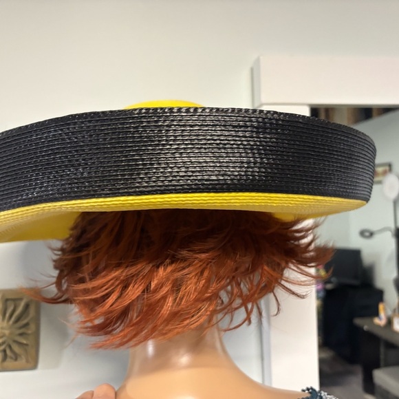 70’s Vintage ❤️Edette New York Elegant Yellow and Black Wide-Brim Hat - Picture 3 of 7